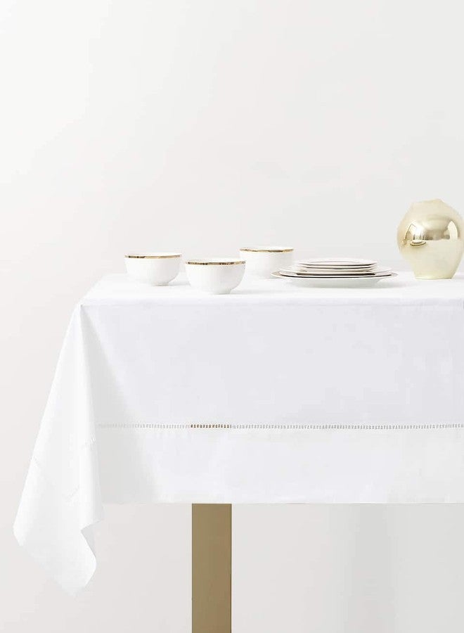 Fennco Styles Classic Solid Color Hemstitch Border Tablecloth for Dining Table, Banquet, Wedding, Family Dinner, 84 x84 Inch, White - Image 4