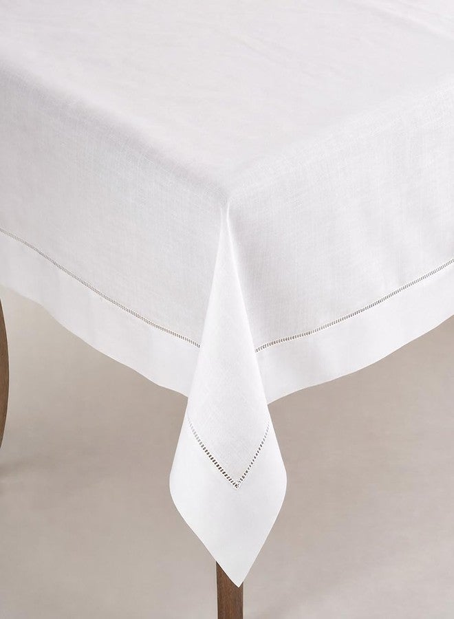 Fennco Styles Classic Solid Color Hemstitch Border Tablecloth for Dining Table, Banquet, Wedding, Family Dinner, 84 x84 Inch, White - Image 2