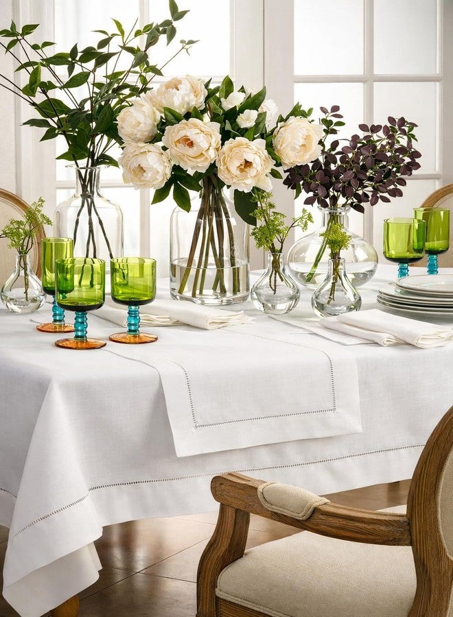 Fennco Styles Classic Solid Color Hemstitch Border Tablecloth for Dining Table, Banquet, Wedding, Family Dinner, 84 x84 Inch, White - Image 5