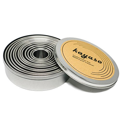 Kayaso Round Cutters in Graduated Sizes Stainless Steel 12 Pc Set Plain Edge