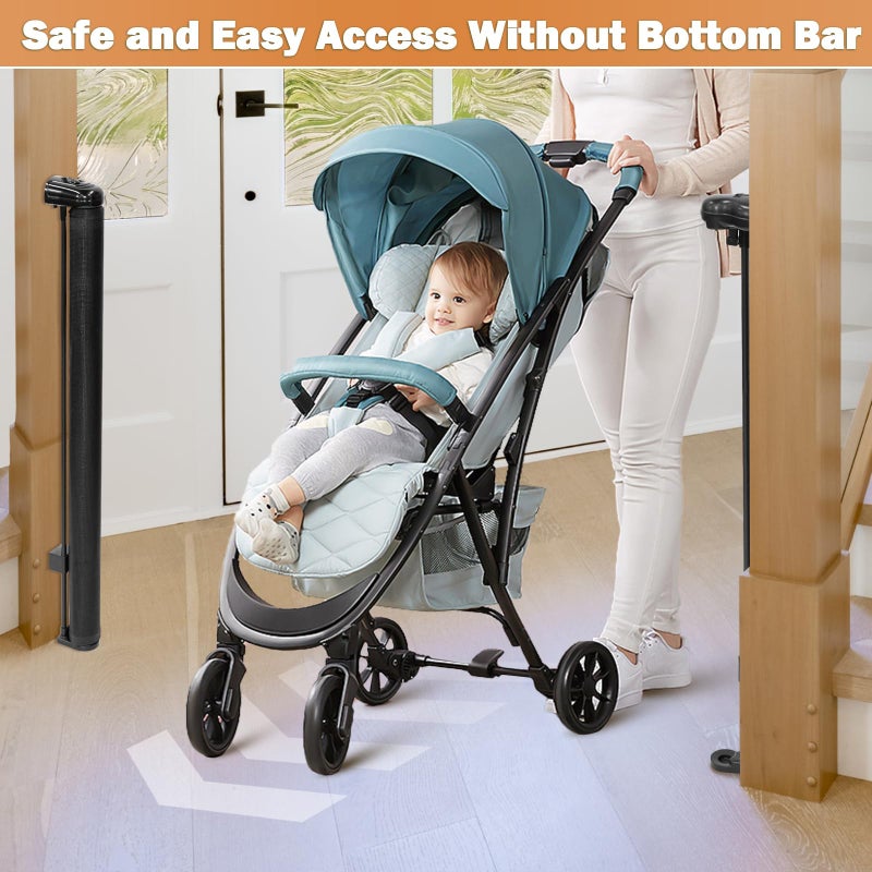 Pravoluxmax Retractable Baby Gates - 200" Extra Wide Retractable Dog Gate, 42" Extra Tall Mesh Gate Pet Gate with Support Rods, Long Child Safety Gate for Stairs Doorways Indoor Outdoor Large Openings - Black - Image 2