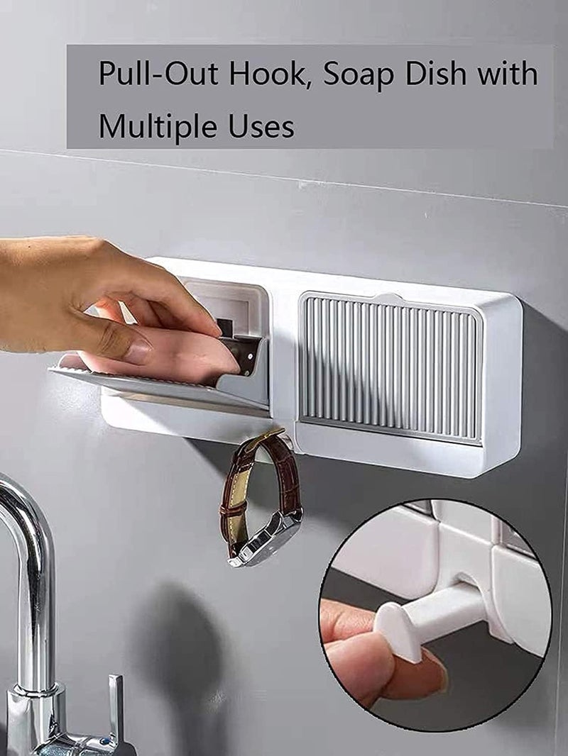 Cyrox New Creative Wall Mounted Soap Box with Lid Double Grids Soap Draining Rack Bathroom Shower Soap Holder (1Pcs) - Image 4