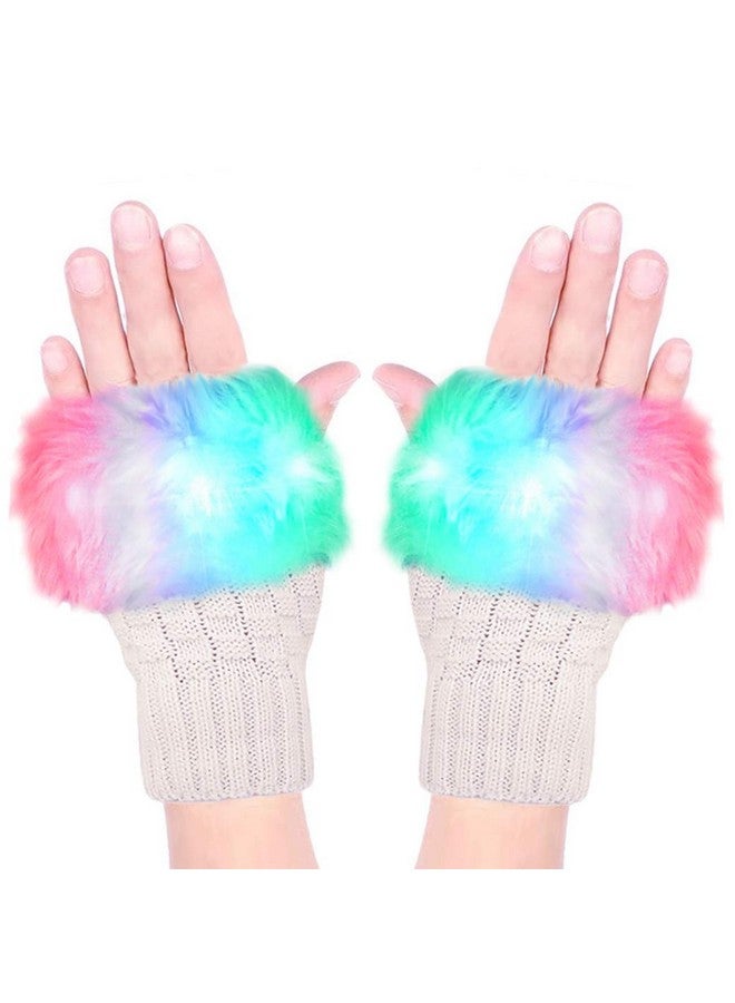 Luwint Led Glow Blink Fur Fingerless Knit Gloves - Funny Light Up Mitten For Party Christmas Halloween Costume  - Image 1