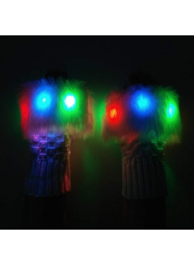 Luwint Led Glow Blink Fur Fingerless Knit Gloves - Funny Light Up Mitten For Party Christmas Halloween Costume  - Image 3