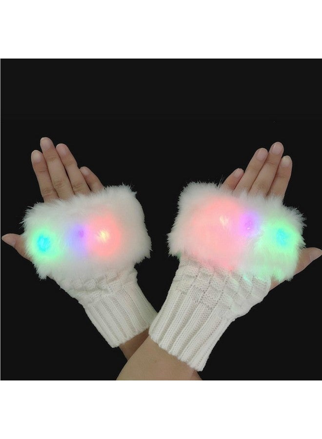 Luwint Led Glow Blink Fur Fingerless Knit Gloves - Funny Light Up Mitten For Party Christmas Halloween Costume  - Image 2