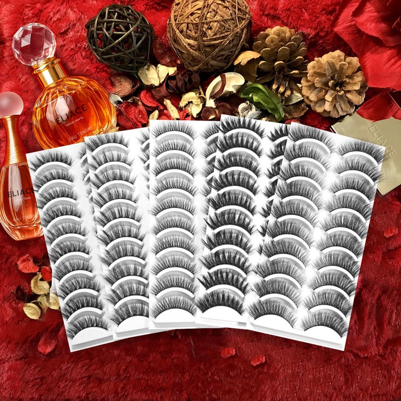 Eliace Eyelashes, (50 Pairs,5 Styles) Luxurious Faux Mink Lashes Natural Look Wispy Fluffy Handmade Cat Eye False Lash Pack, False Eyelashes Set, Fake Lashes Strips, Makeup Fake Eyelashes Pack - Image 2
