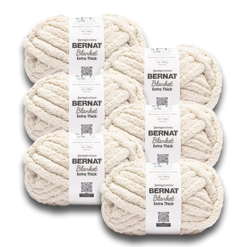 Bernat Extra Thick Oatmeal Yarn - 6 Pack of 1200 g / 42.36 oz Total - 100% Polyester - #7 Jumbo - 144 Yards - Chunky Yarn for Hand Knitting/Crochet - Image 1