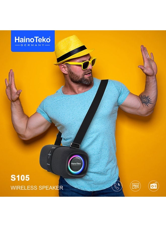 هينو تيكو Haino Teko S105 Portable Wireless Bluetooth Speaker with Power Bank Function – Black | Deep Bass Sound, Long Battery Life, Hands-Free Calling, USB Charging, Perfect for Travel, Outdoor & Indoor Use - Image 2
