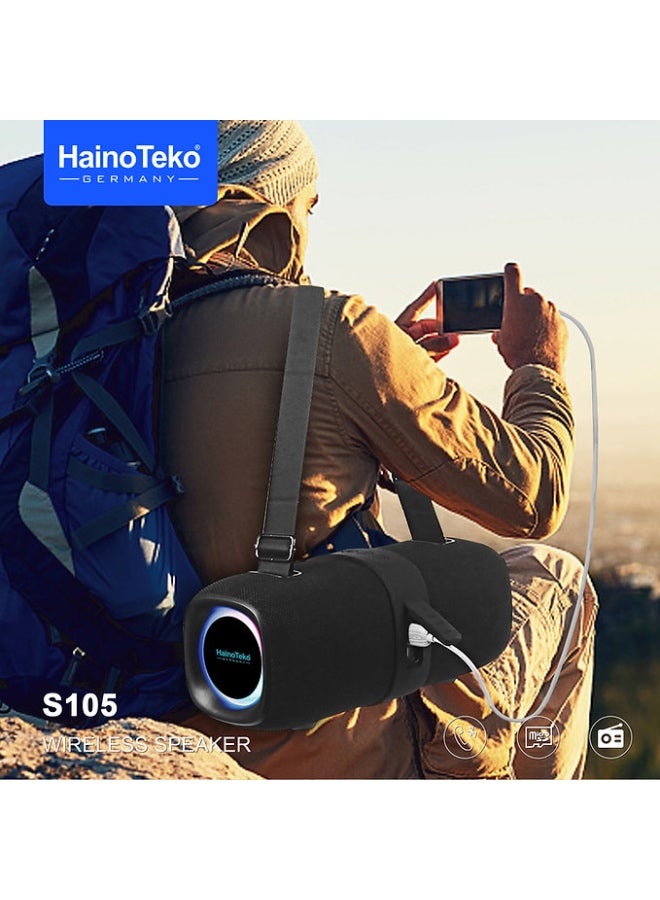 هينو تيكو Haino Teko S105 Portable Wireless Bluetooth Speaker with Power Bank Function – Black | Deep Bass Sound, Long Battery Life, Hands-Free Calling, USB Charging, Perfect for Travel, Outdoor & Indoor Use - Image 3