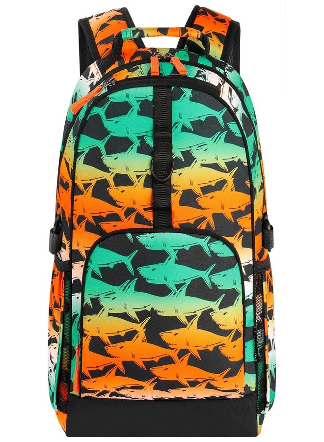 Choco Mocha 17inch Elementary School Backpack for Kids, Shark-hawaii, 17 inch - Image 1