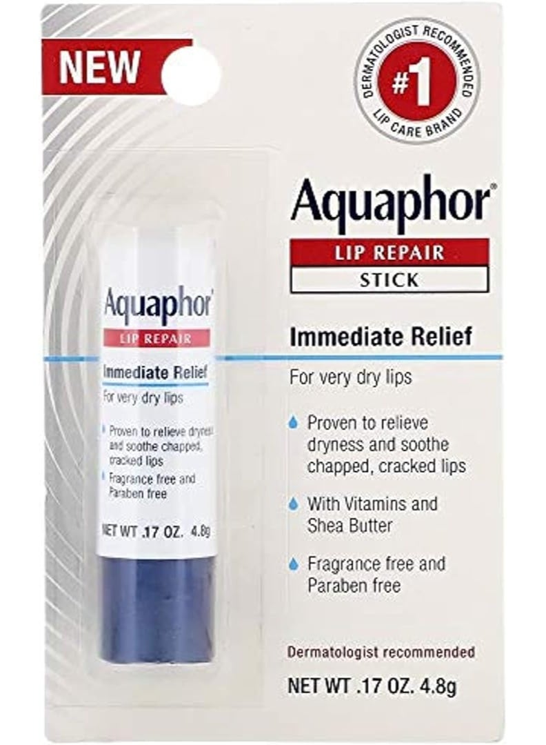 Aquaphor Lip Repair, Stick, Immediate Relief, Fragrance Free, 1 Stick.17 oz (4.8 g) - Image 1