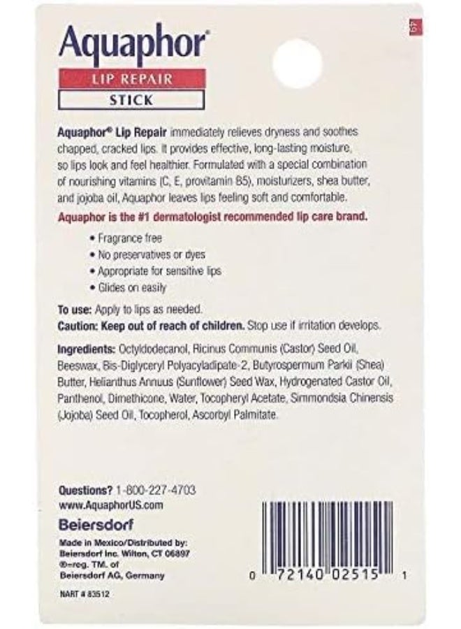 Aquaphor Lip Repair, Stick, Immediate Relief, Fragrance Free, 1 Stick.17 oz (4.8 g) - Image 2