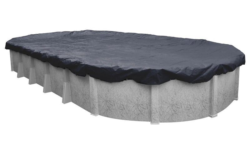 Robelle 18 x 33 ft Blue Winter Oval Pool Cover for Above Ground Pools 3 ft Overlap 21 x 36 ft Cover Size Solid 7 x 7 Scrim 22 ozyd2 8Year Warranty Style 361833