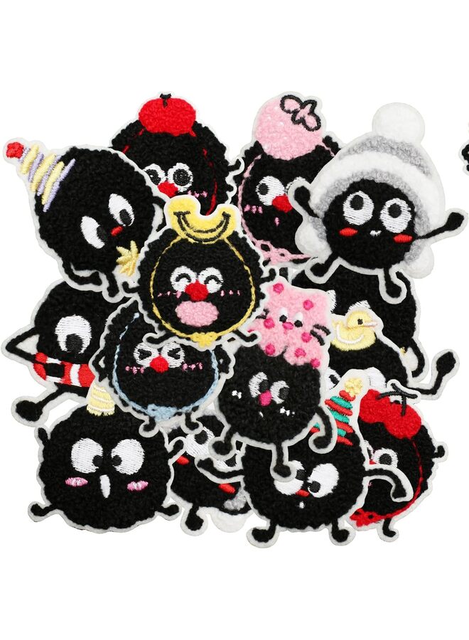 16PCS Funny Black Charcoal Ball Sew-On Patches, Cartoon Embroidery Appliques for Clothes, Hats, Bags, Jeans, Shirts, Dresses - Image 1