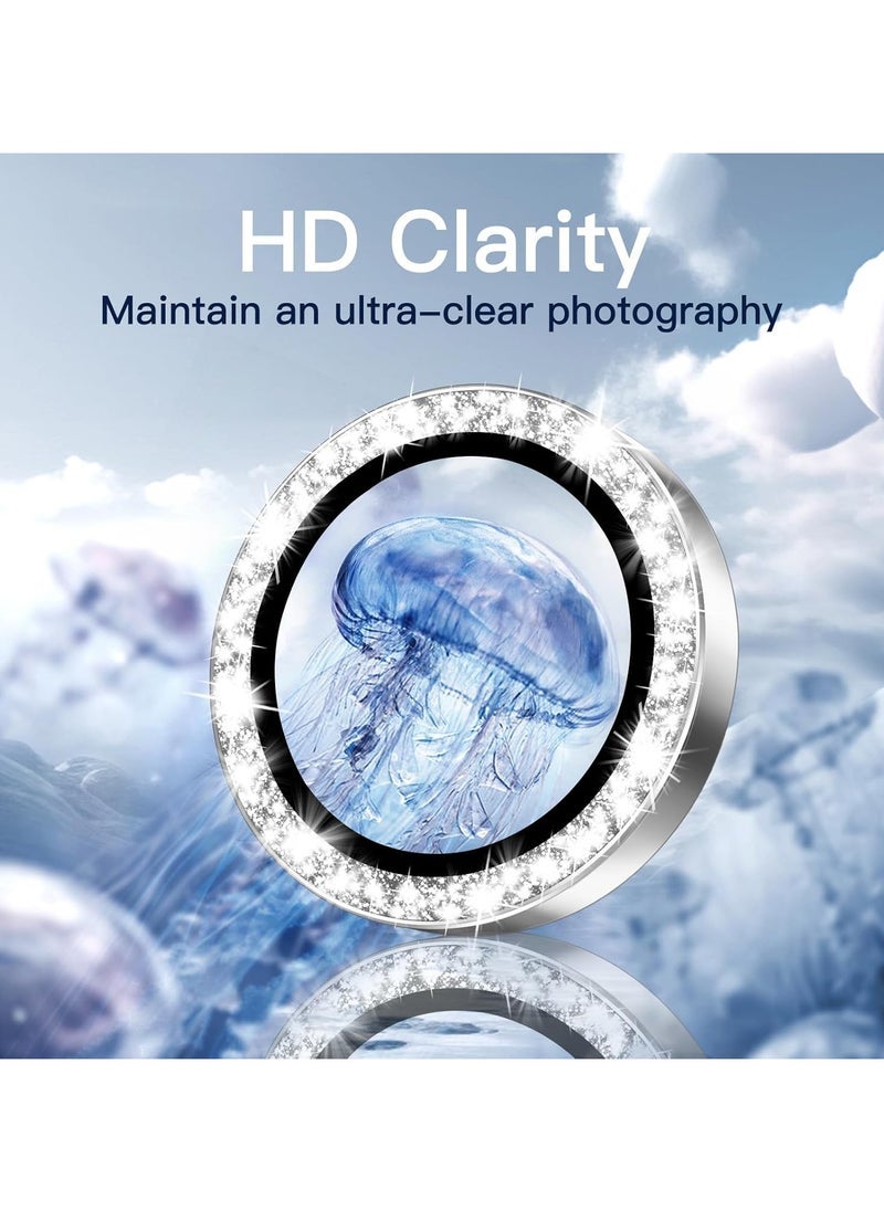 ELTRAZONE Camera Lens Protector for iPhone 16 Pro 6.3-Inch and iPhone 16 Pro Max 6.9-Inch, Bling Glitter Individual 9H Tempered Glass Metal Ring Cover, HD Clear, 1 Set (Silver) - Image 4
