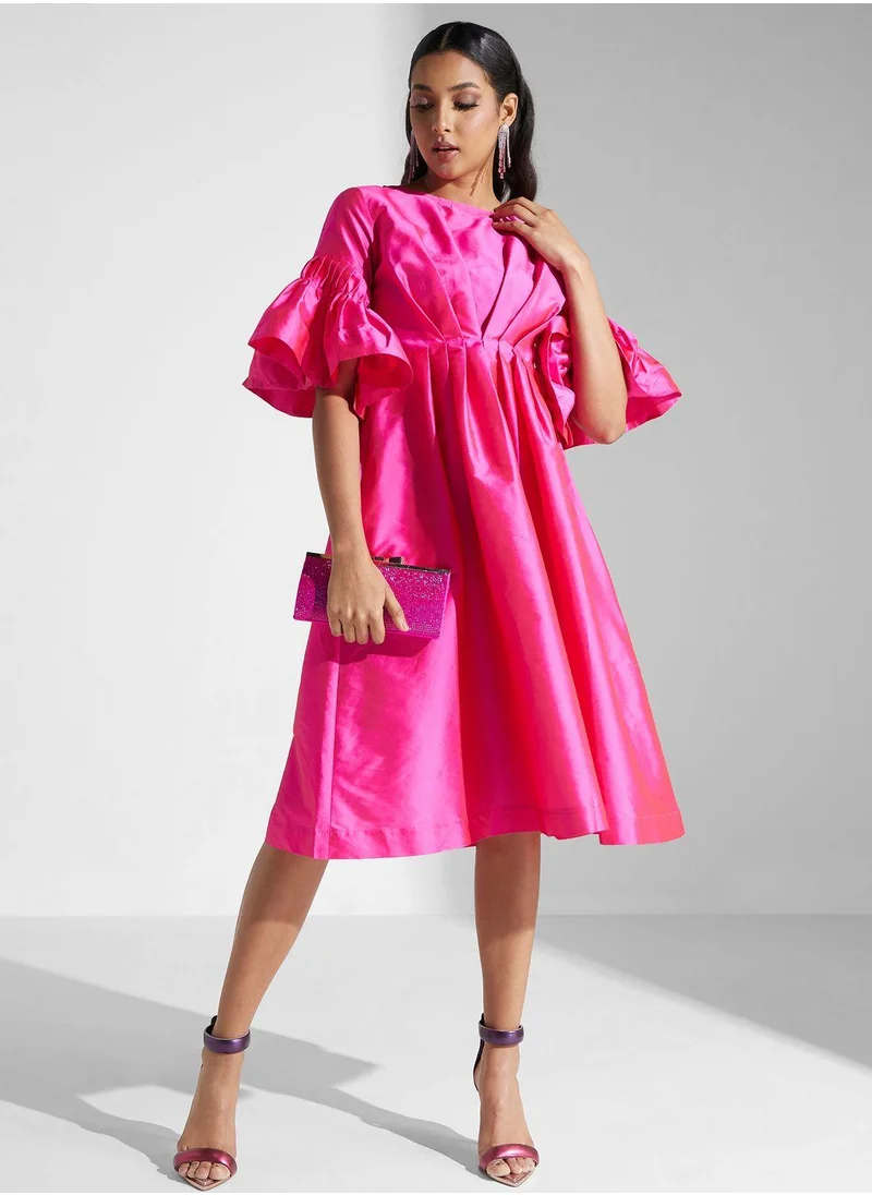 SINOIR Flared Sleeve Tiered Dress