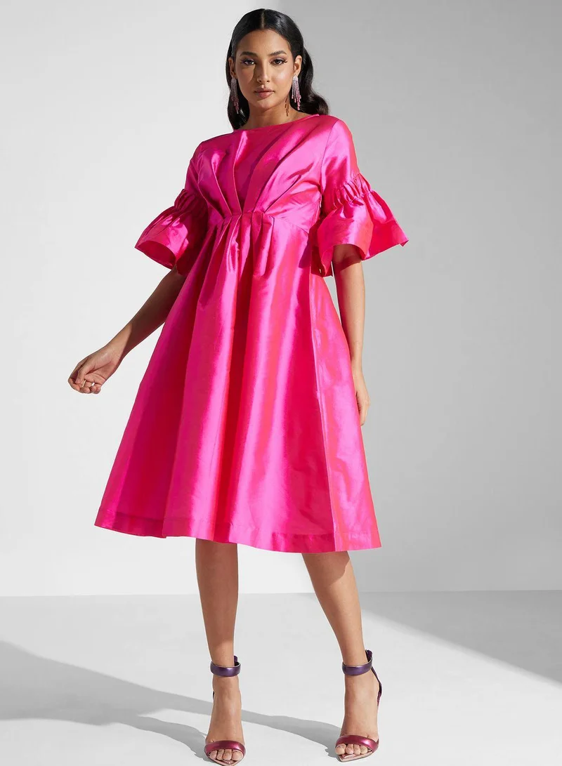 SINOIR Flared Sleeve Tiered Dress