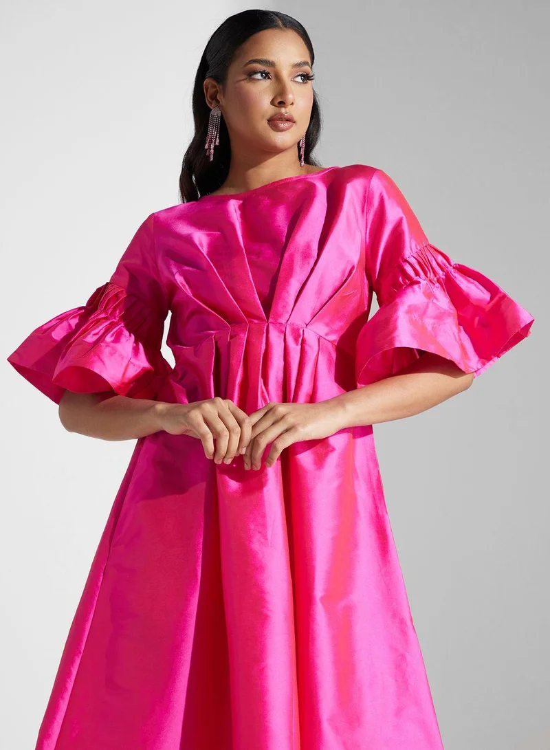 SINOIR Flared Sleeve Tiered Dress