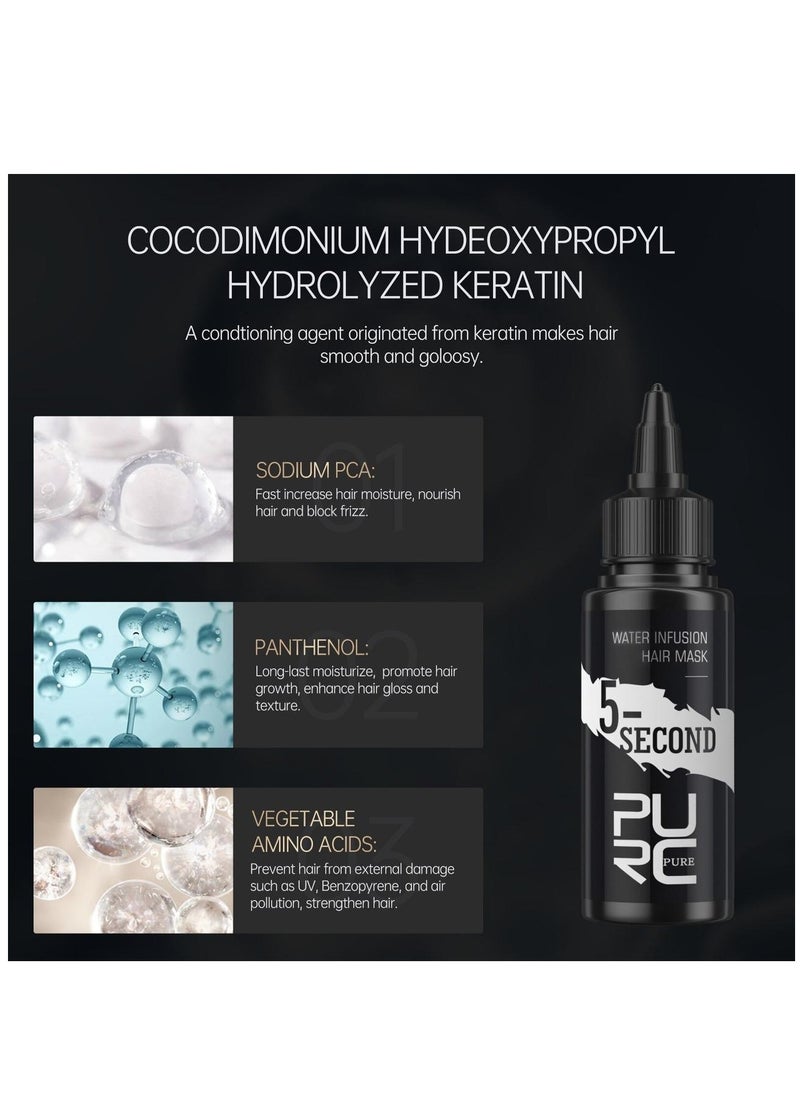 PURC قناع الشعر 5 Second Water Infusion بحجم 60 مل، يرطب الشعر الجاف ويصلح الأطراف المتقصفة ويمنع التجعد ويعزز اللمعان ويسهل امتصاصه، يقوي الشعر ويرطبه ويصلح الشعر التالف  - Image 5