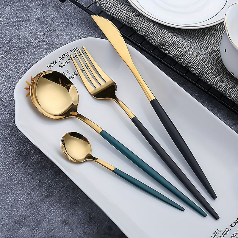 Stainless Steel Black Silvery Cutlery Set 24 Pieces Western Style Knife Fork And Spoon Tableware For Home Kitchen Dishwasher Safe - Image 5