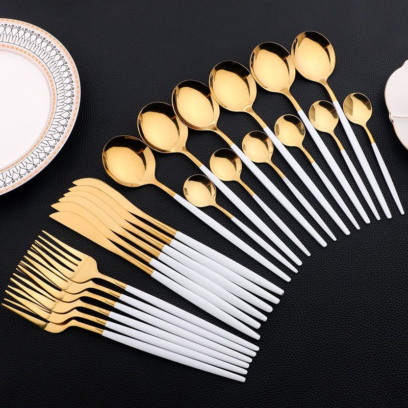 Stainless Steel Black Silvery Cutlery Set 24 Pieces Western Style Knife Fork And Spoon Tableware For Home Kitchen Dishwasher Safe - Image 3