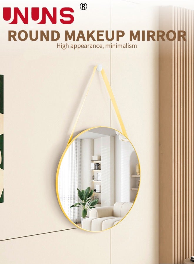 UNUNS Wall Hanging Mirror,Wall Mounted Round Mirror Circle Mirrors,Multiple Hanging Ways Fitting Mirror,Modern Decoration For Bathroom,Vanity,Bedroom,Entryway,Gold,50 cm  - Image 2