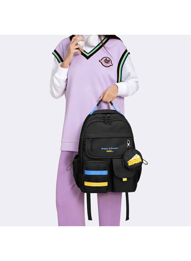 V.nine High School Student Backpack Female High School Student College Student Double Shoulder Bag Male Sports Bag 15-inch Laptop Bag Male Business Travel Bag Obsidian Black - Image 1