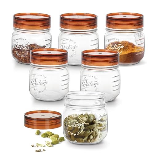 Treo By Milton Vintage Glass Jar With Plastic Lid, set of 6, 300 ml, Transparent |Storage Jar | Kitchen Organiser | Modular |Food Safe | Transparent | Refrigerator Safe | Air Tight - Image 1