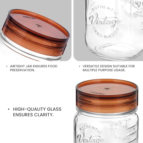 Treo By Milton Vintage Glass Jar With Plastic Lid, set of 6, 300 ml, Transparent |Storage Jar | Kitchen Organiser | Modular |Food Safe | Transparent | Refrigerator Safe | Air Tight - Image 4