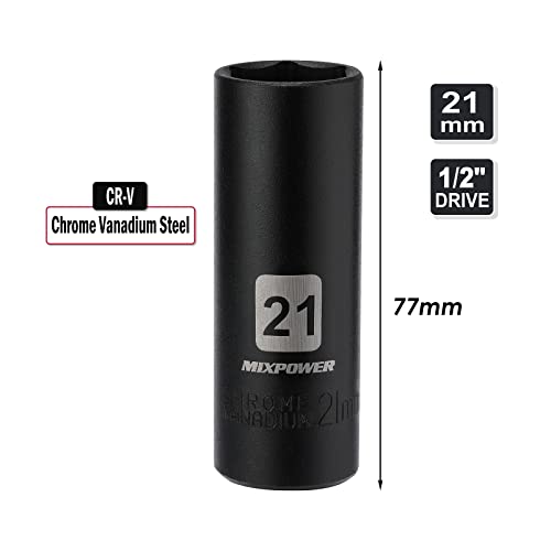 MIXPOWER 1/2-Inch Drive Deep Impact Socket, 21mm, CR-V, Metric, 6 Point, Deep - Image 4