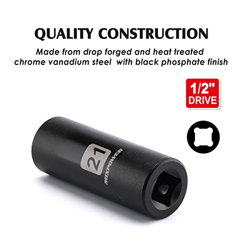 MIXPOWER 1/2-Inch Drive Deep Impact Socket, 21mm, CR-V, Metric, 6 Point, Deep - Image 5