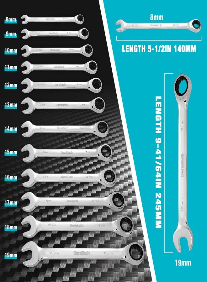 DURATECH 12-Piece Ratcheting Combination Wrench Set, 72-Tooth, Metric, 8-19mm, Cr-v Steel, Organized in Storage Case - Image 4
