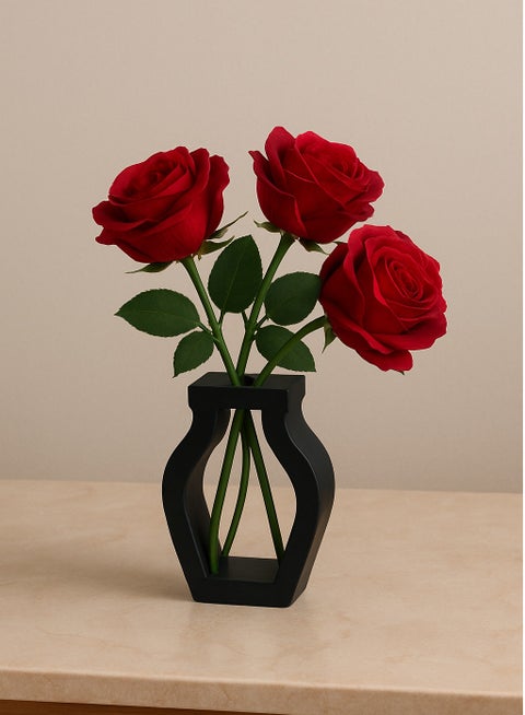 Polyester Vase With Three Roses - Modern And Contemporary Decor