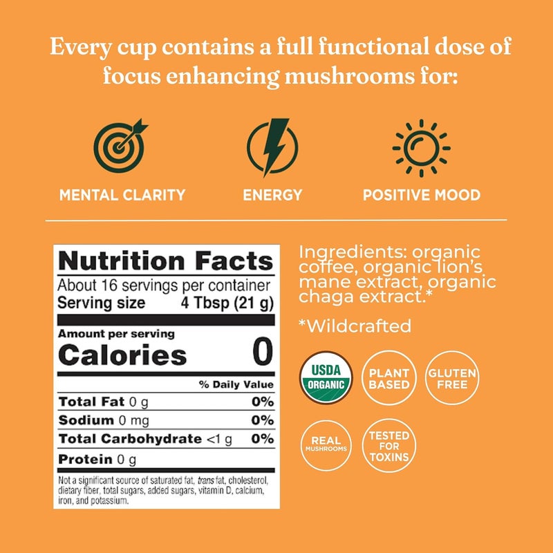Four Sigmatic Focus Organic Mushroom Coffee with Lion's Mane & Chaga, Dark Roast, 12 oz (340 g) - Image 2