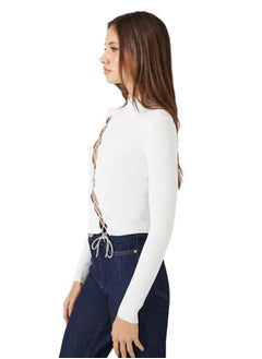 FOREVER 21 Lace-Up Mock Neck Top  - Image 3