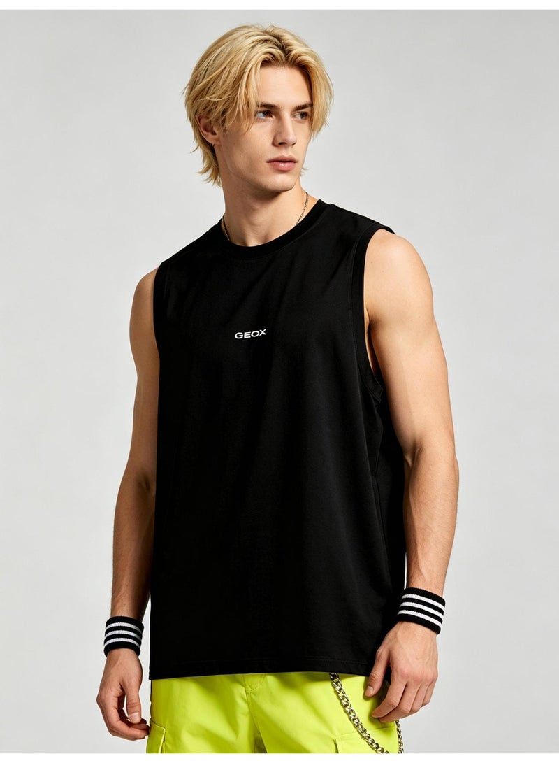 GEOX Men Basic Crew Neck Sleeveless Tank Top Daily Streetwear Casual Tee Black - Image 3