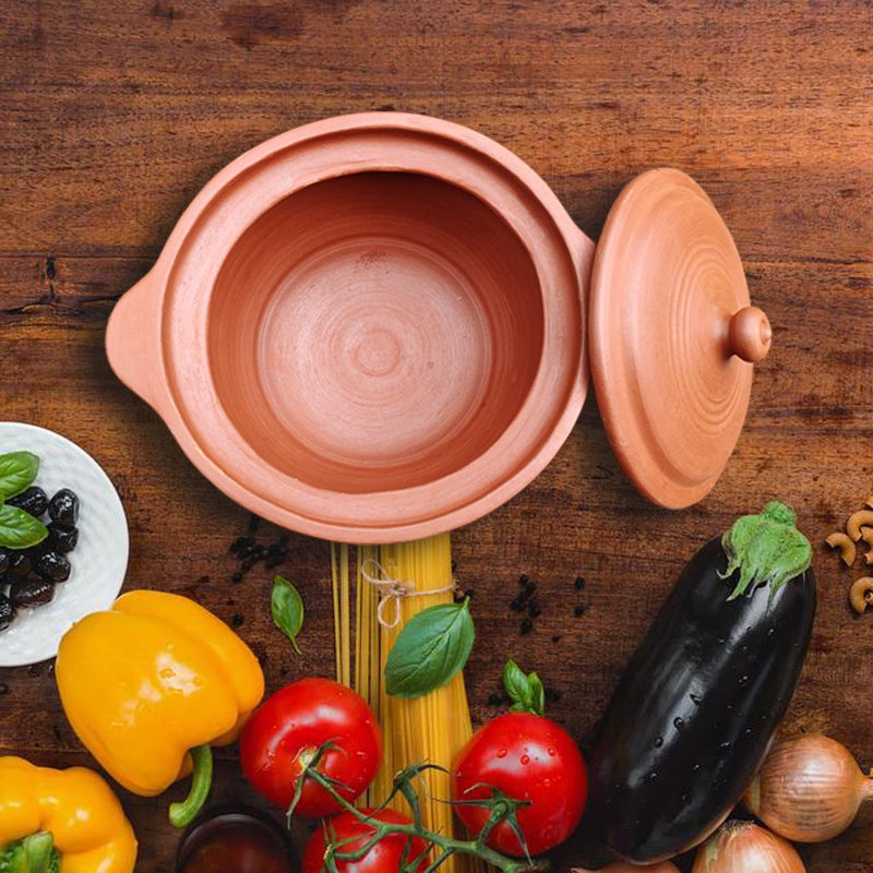 EZAHK EZAHK Natural and Traditional Pure Brown (1 Litre) Handmade Clay Earthen Kadai Pot with Lid for Cooking & Serving  - Image 3