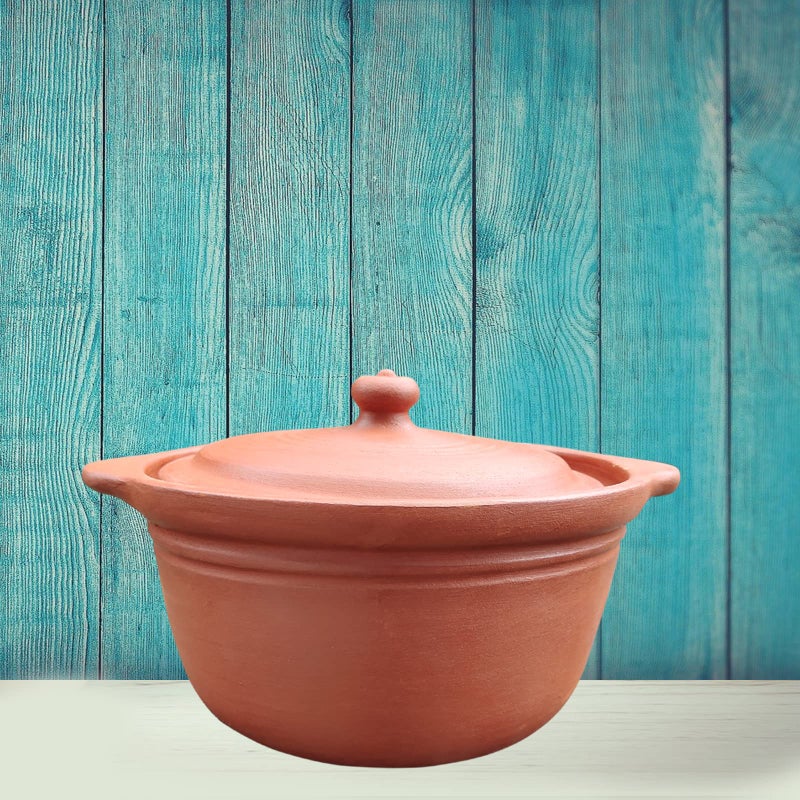 EZAHK EZAHK Natural and Traditional Pure Brown (1 Litre) Handmade Clay Earthen Kadai Pot with Lid for Cooking & Serving  - Image 1