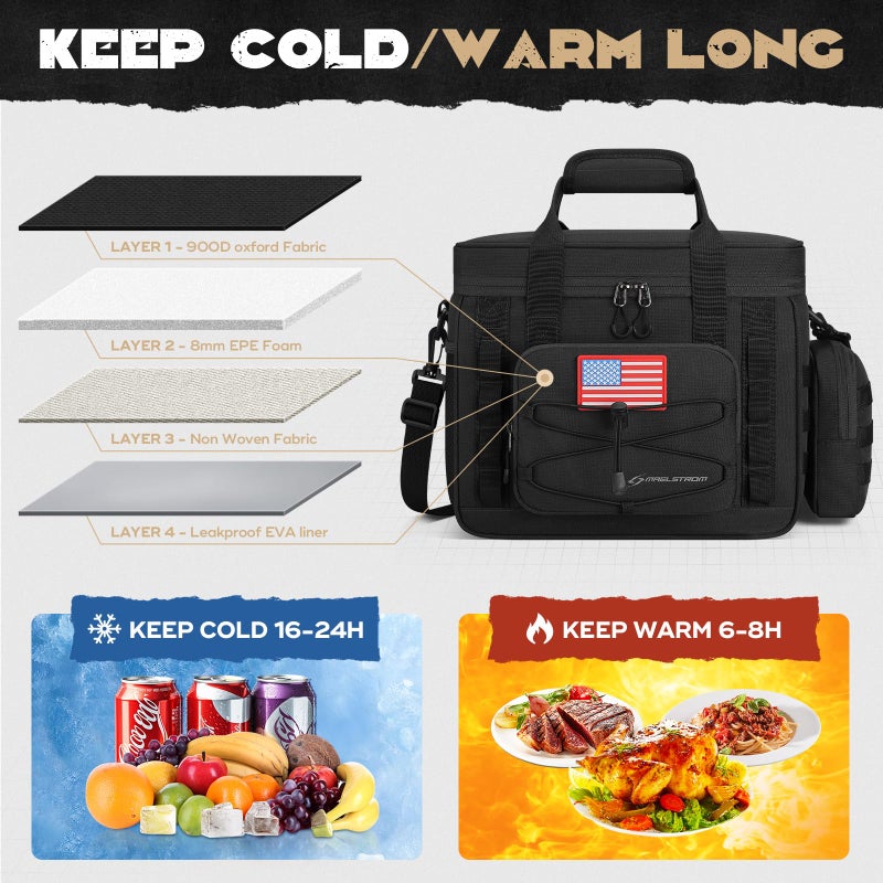 Maelstrom Tactical Lunch Box, Insulated Lunch Bag for Men, Large Leakproof Soft Cooler Bag with Detachable MOLLE Bags, Durable Lunch Tote for Adult Women Work,Picnic,20 Cans/15 L, Black - Image 2