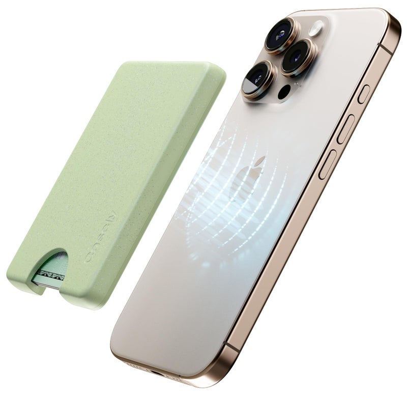 Casely MagWallet | Kiwi Kiss | Matcha Green Shimmer | Slim Wallet Card Holder | Compatible with MagSafe | Soft-Touch Hard Silicone | Holds Up to 3 Cards - Image 4