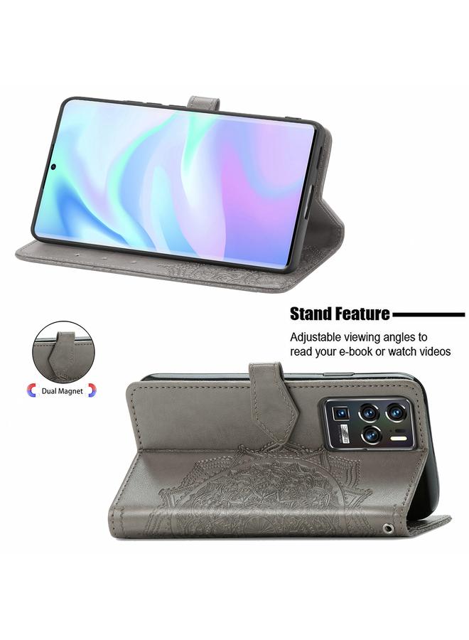 إيروريكس جراب لهاتف ZTE 30 Ultra 5G، جراب جلدي أفقي منقوش عليه زهرة ماندالا مع حامل / فتحة بطاقة / محفظة / حبل - Image 4