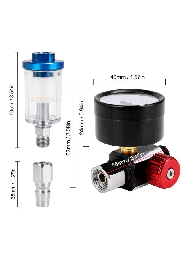 Loquat Air Regulator Pressure Gauge Black/Clear/Red 10x4x10cm - Image 2