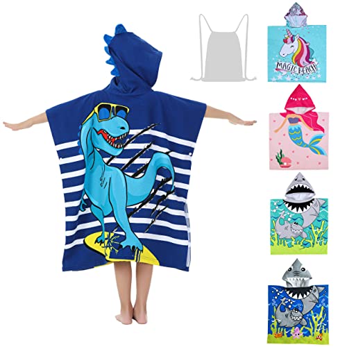 Athaelay Dinosaur Beach Towel with Hood for 3-10 Years Boys and Girls Hooded Towels Bath Robe for Kids - Image 1