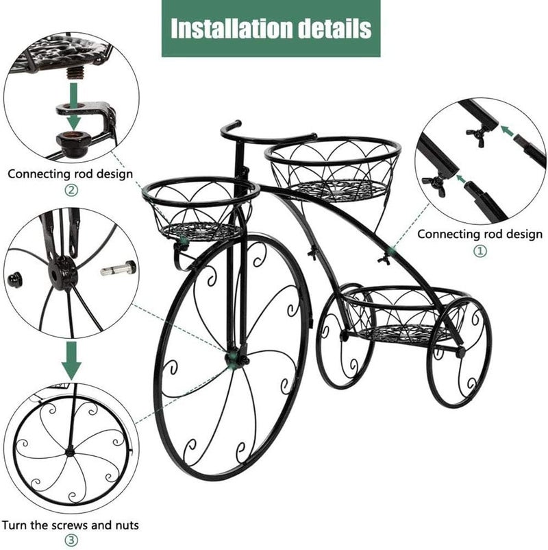 windforgecraft Bicycle Tricycle Plant Stand, Metal Flower Pot Cart Holder, Plant Display Rack, Multi-Function Plant Stand, Storage Organizer, for Plant Lovers, Home, Garden - Image 3
