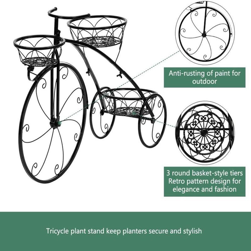windforgecraft Bicycle Tricycle Plant Stand, Metal Flower Pot Cart Holder, Plant Display Rack, Multi-Function Plant Stand, Storage Organizer, for Plant Lovers, Home, Garden - Image 4