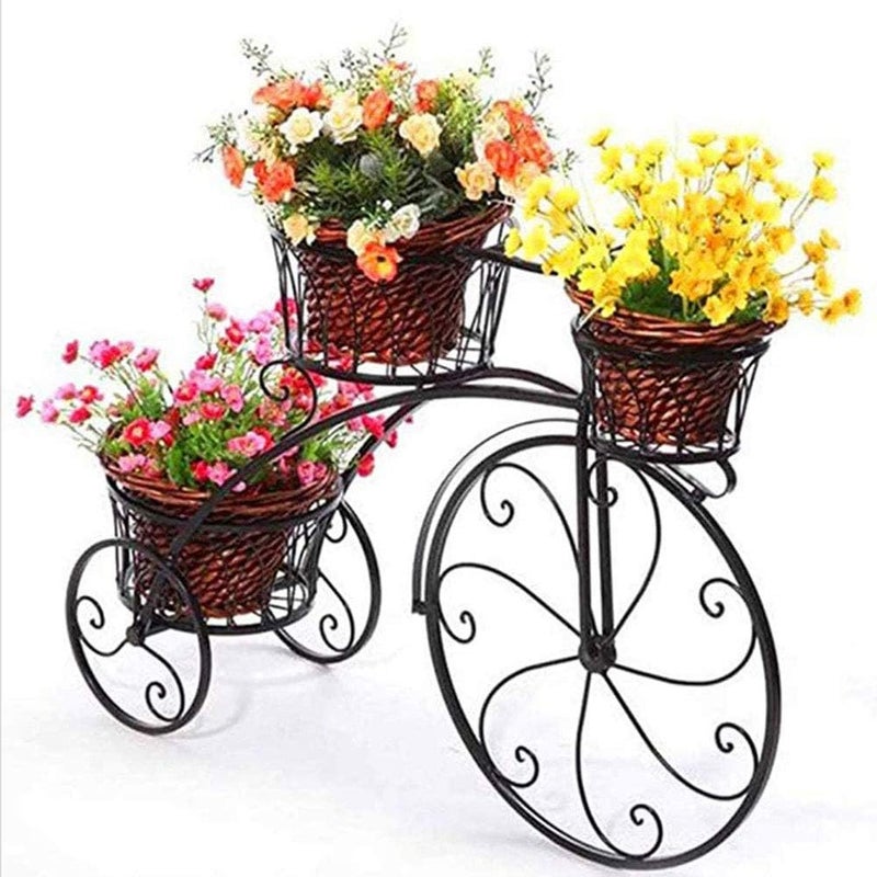 windforgecraft Bicycle Tricycle Plant Stand, Metal Flower Pot Cart Holder, Plant Display Rack, Multi-Function Plant Stand, Storage Organizer, for Plant Lovers, Home, Garden - Image 1