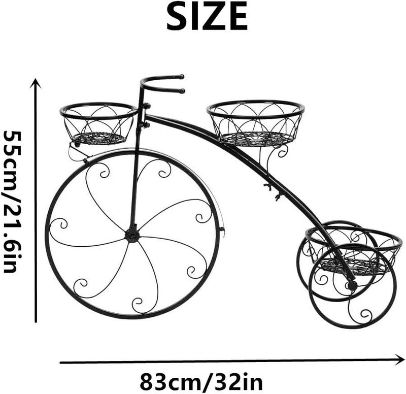 windforgecraft Bicycle Tricycle Plant Stand, Metal Flower Pot Cart Holder, Plant Display Rack, Multi-Function Plant Stand, Storage Organizer, for Plant Lovers, Home, Garden - Image 2