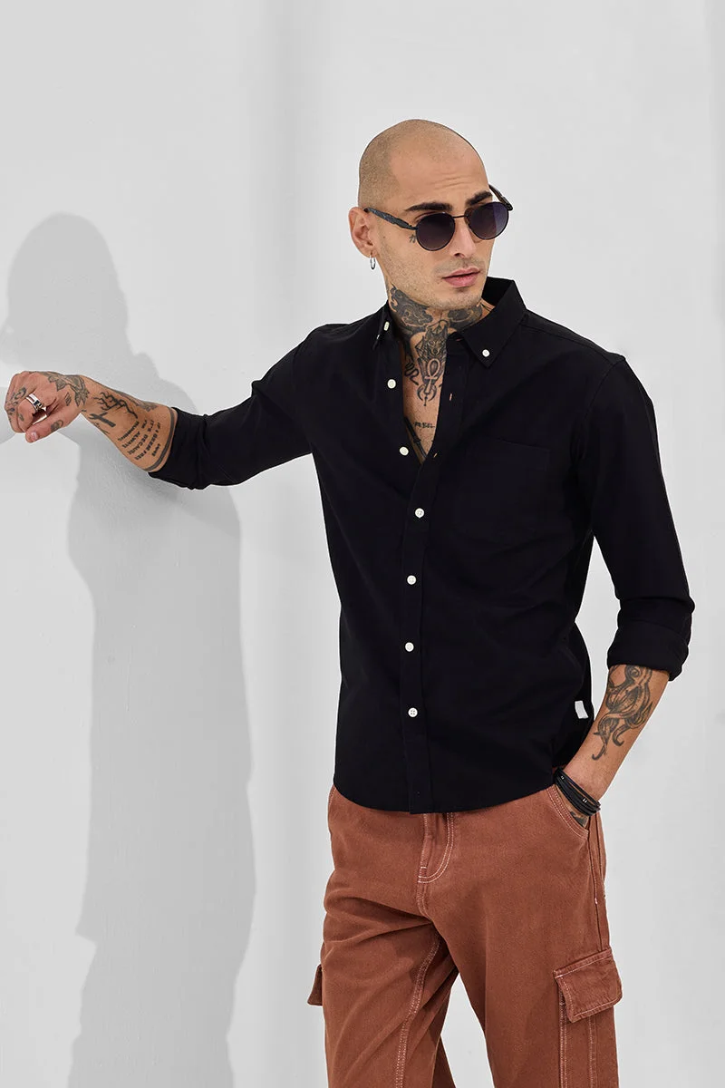 SNITCH قميص كور لاب أسود بأزرار ضيق