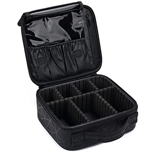 INOVERA (LABEL) Faux Leather Makeup Organizer Bag for Women, Girls & Bride - Travel Cosmetic Kit Storage Organiser - Toiletry Vanity Box with Adjustable Compartment, 26l x 23b x 9h cm (Black Diamond) - Image 1