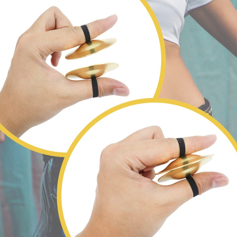 SNOMEL 4Pcs Finger Cymbals 5.3cm/2.1in, Finger Zills for Belly Dance, Brass Hand Cymbals, belly dancing cymbals, Dance Finger Musical Instrument for Dancer Party, Sagats (Gold) - Image 5